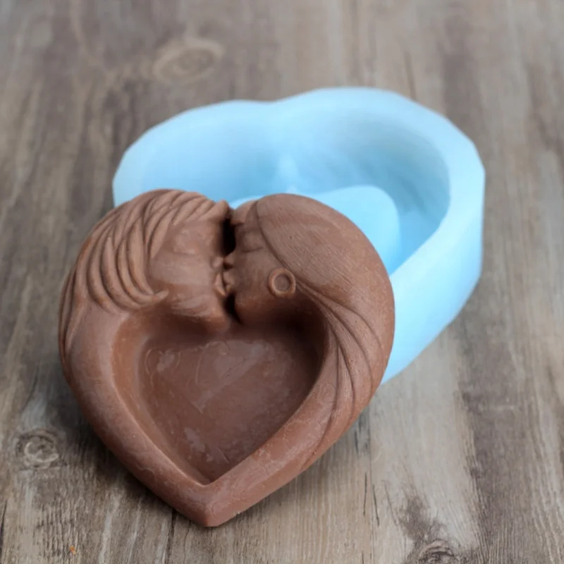 R1030 на День святого Валентина, любовник Поцелуй в форме сердца ручной работы на заказ DIY силиконовая форма для мыла, шоколад, мыльница, пепельница для изготовления