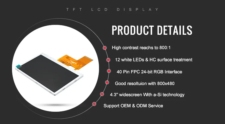 Supplier 4.3 Inch TFT LCD Display Module Screen Panel 800*480 ...