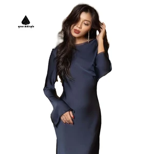 Custom Women Elegant Formal Evening Party Maxi Dress Satin Silk Luxury Sexy Backless Night Club Graduation Dresses for Ladies