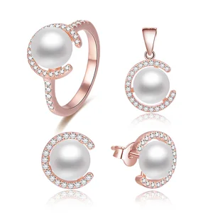 POLIVA Unique Design 925 Sterling Silver Jewelry Set Aaa Cubic Zirconia Freshwater Pearl Rose Gold Jewelry Sets Women
