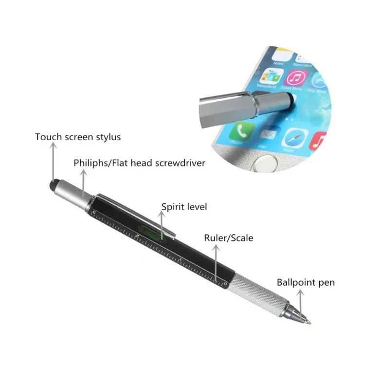 Best Selling 6 In 1 Tool Multi Function Pen With Print Logo Stylus 