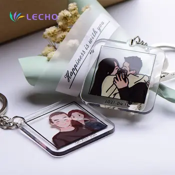 Wholesale Acrylic Keychain custom printed Couple Gifts Transparent Clear Printed Holographic Acrylic Charms RTS