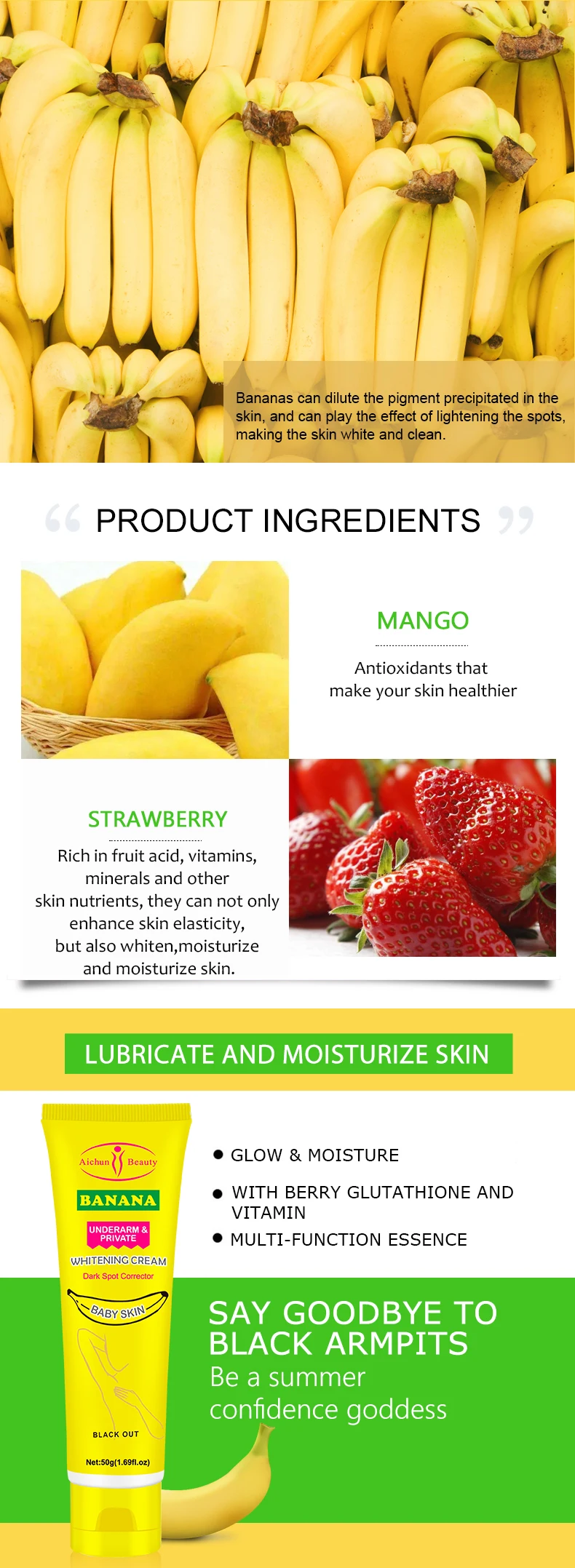 Aichun Underarm Whitening Cream Original Banana Whiten Removing Dark Spot Black Out Private Underarm Whitening Cream for Women