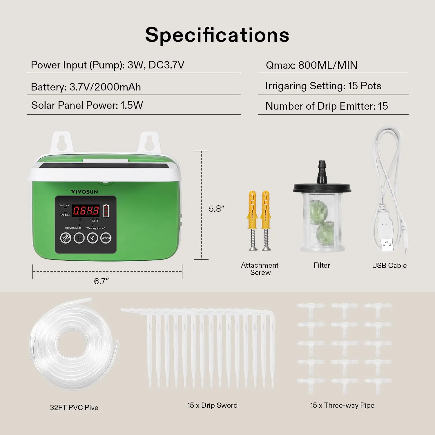 32ft  Smart Home Solar Power System Auto Timer Garden Drip Irrigation System Solar Water Pump for House Planting