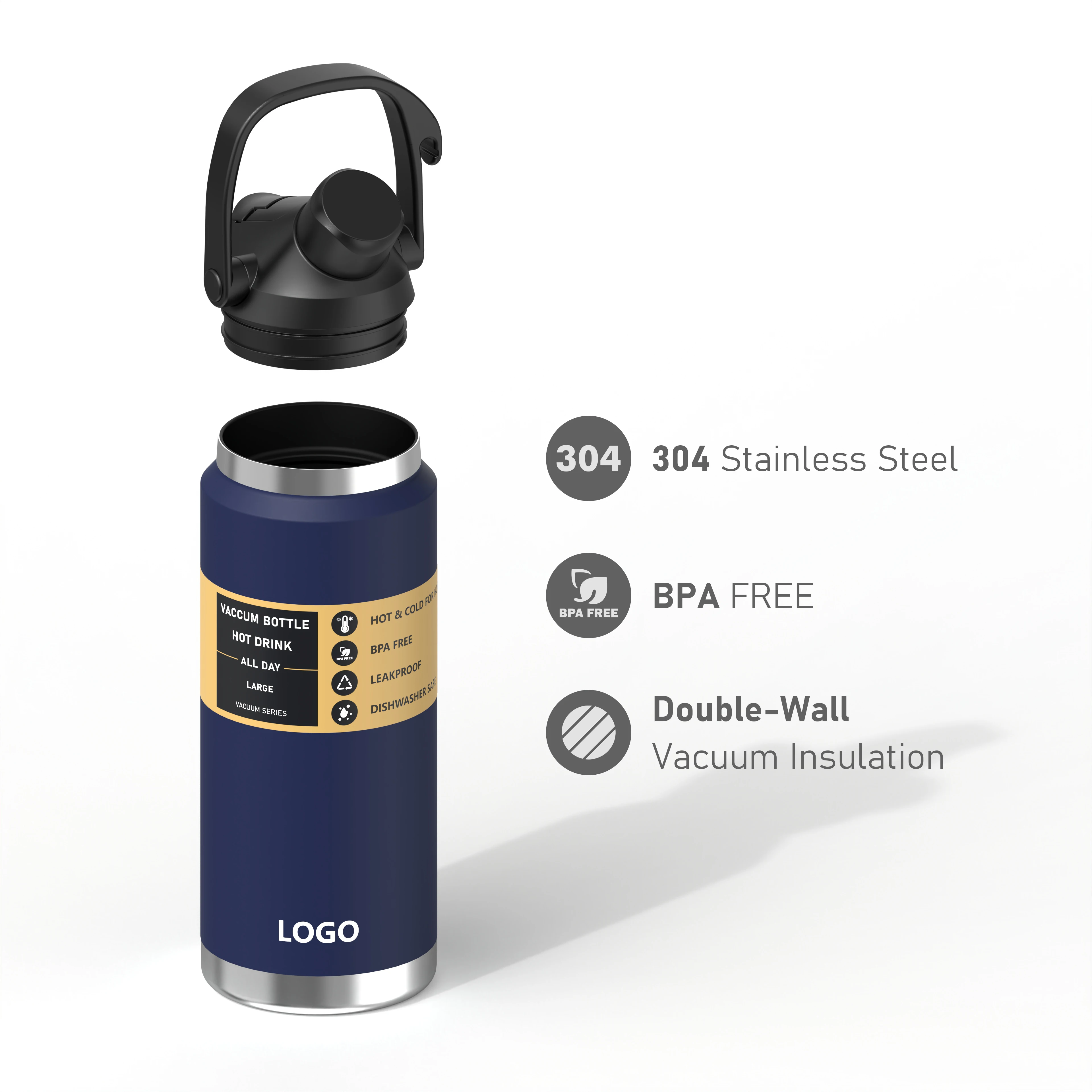 Custom Logo12oz 18oz 36oz 64 oz Stainless Steel Metal Drink Bottle Vacuum Insulated Thermos Chug Cap Hot Sports Water Bottle details