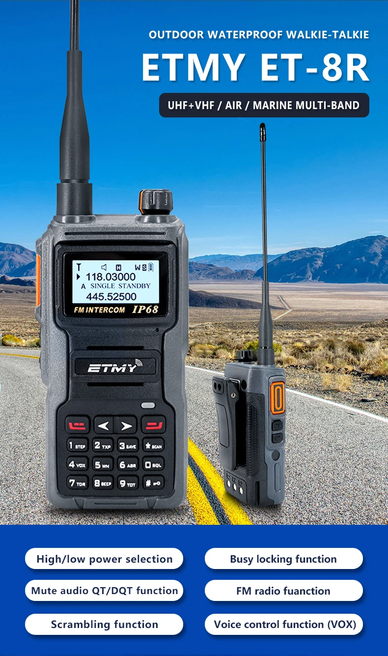 Etmy Et-8r Ip68 Ham Dual Band Waterproof Vhf Uhf Walkie Talkie 5km Long ...