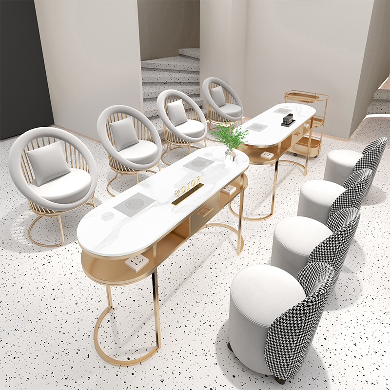 Nordic Double Marble Nail Table With Socket Vacuum Cleaner And Chair