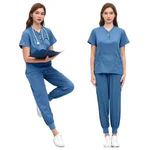 Cross-border New Beauty Salon Medical Cotton Dobby Fabric Dental Moon Center Short-sleeved Split Set Nurse Work Clothes