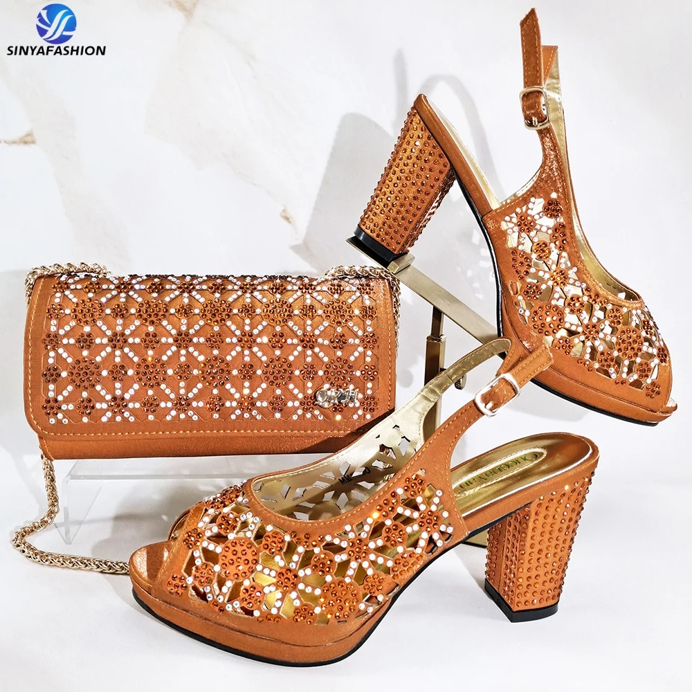 Party Wear High Heels Italian Shoes Bag Set for Weddings