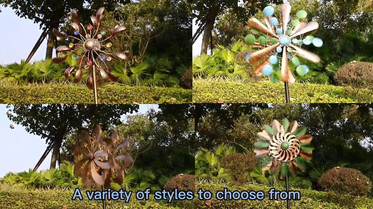 Wholesale 3d Wind Spinner Solar Power Petal Shape Metal Stake