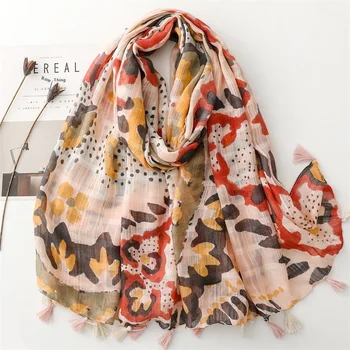 Women's Summer Leopard Camouflage Slub Yarn Spots Travel Shawl Soft Cotton Linen Feel Silk Scarf Wholesale Polyester 180*90