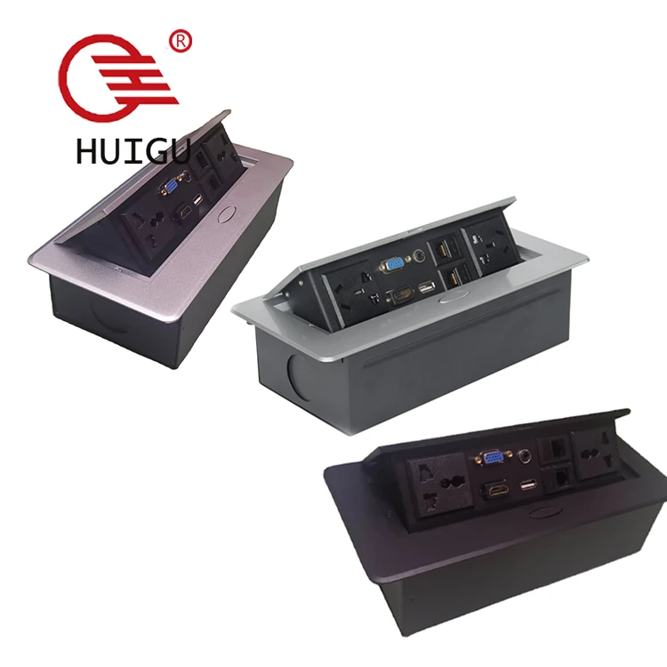 Conference Table Connectivity Box Multimedia Tabletop Hidden Pop up Power Waterproof Socket and Plug Box Furniture Hardware