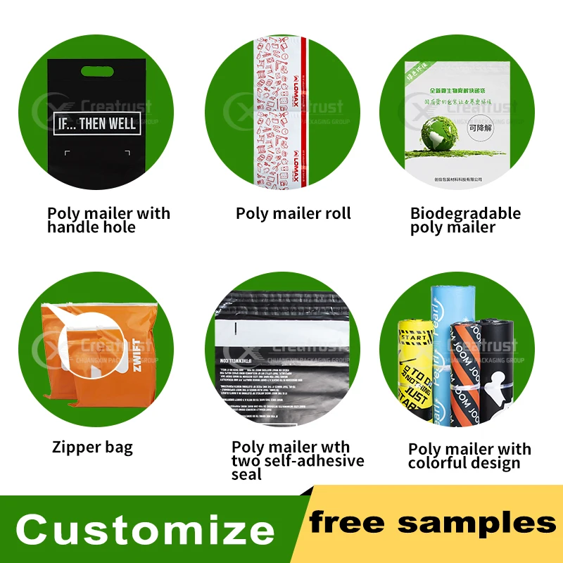 ZGCX Free Sample in Stock Shipping Small Mailer Bag Blank Polly Bags Image Full Color Green Recycled Mailing Logo Poly Mailers