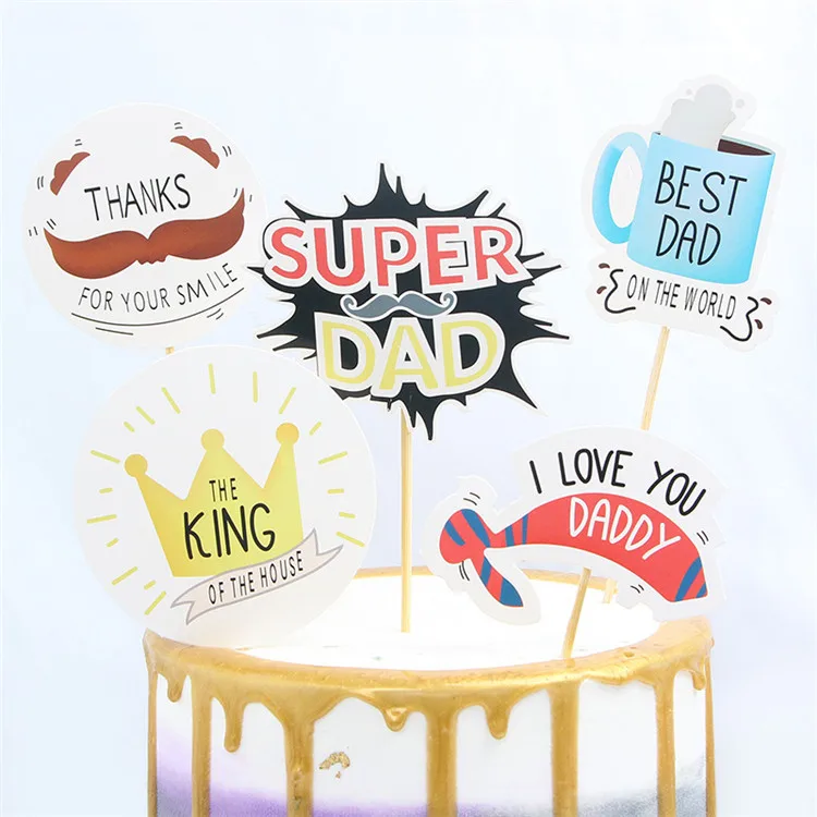 GrantParty Gold Happy Fathers Day Cake Topper 2019 Fathers day Party Decorations Happy Birthday Dad Cake Topper 