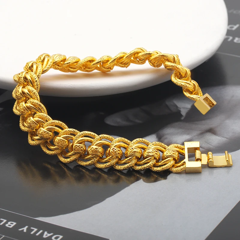 JXX JSL-Z147 Fashion 24K Gold Plated Men's Double Layer Chain Bracelet