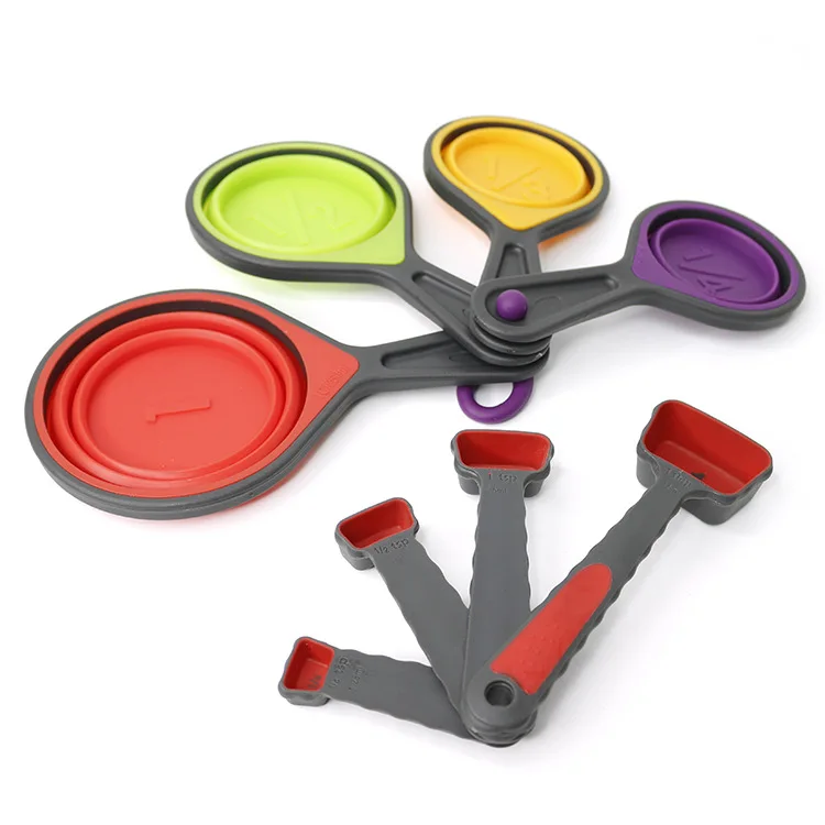 8 Pcs Foldable Silicone Measuring Cup Set Collapsible Silicone Measuring  Cups and Spoon Set for Liquid Dry Measuring