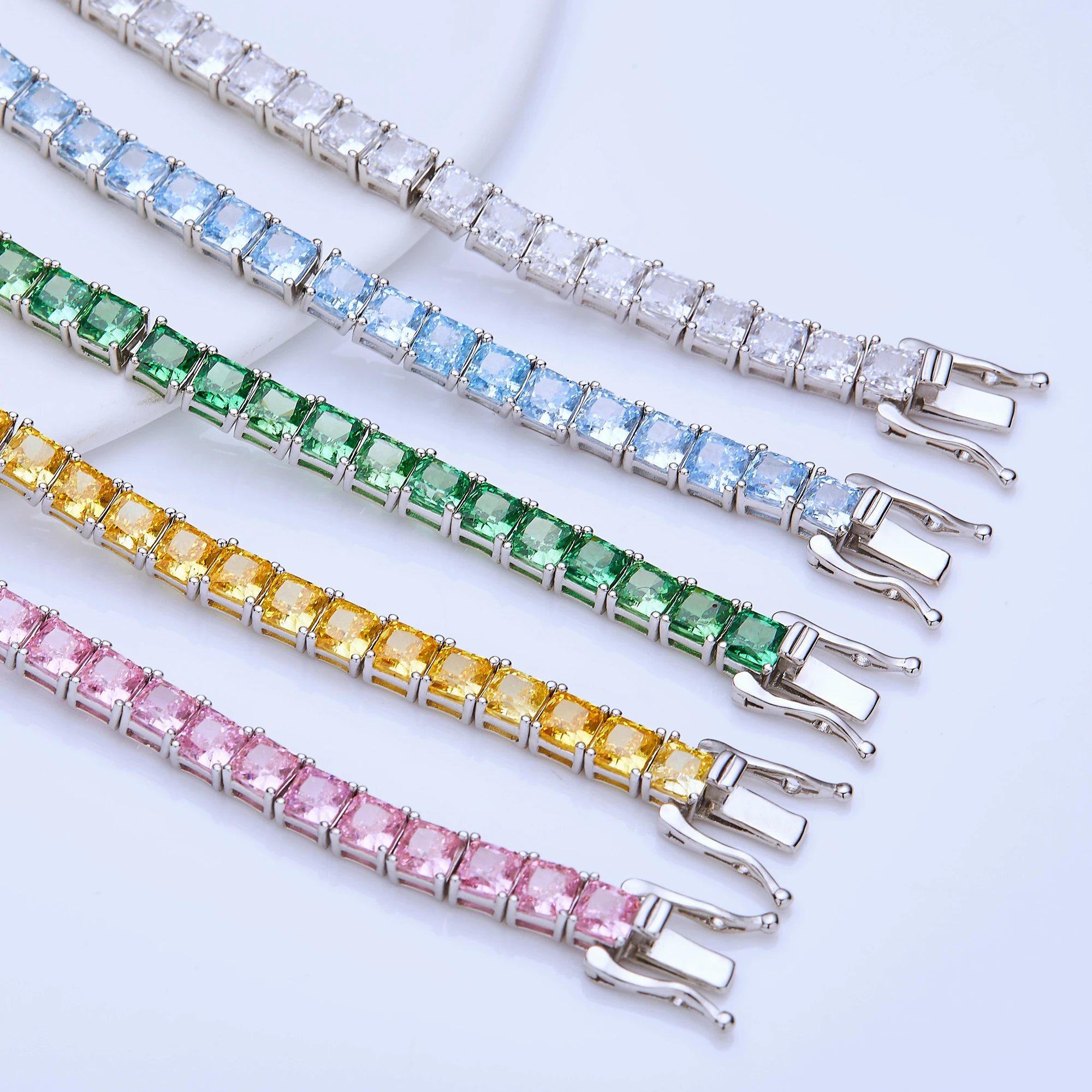 Princess Cut Fashion Jewelry Handmade Silver Tennis Bracelet Cubic 
