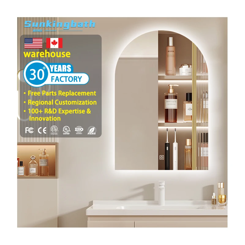 Led Smart Arched Bath Mirror Ip44 Anti-Fog Toilet Mirror Luminescent CCC Certified Bathroom Mirror Touch Screen