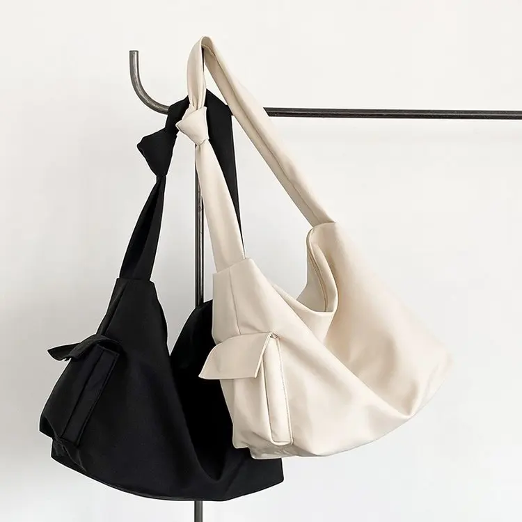 Solid Color Large Capacity Minimalist Practical Leisure Travel Campus Sports Yoga Square Nylon Tote Bag Side With Two Pockets