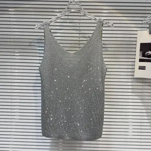 Wholesale Spring 2026 New Fashion Casual Sexy Rhinestone Hot Diamond Temperament Celebrity Knitted Suspender Women's Vest