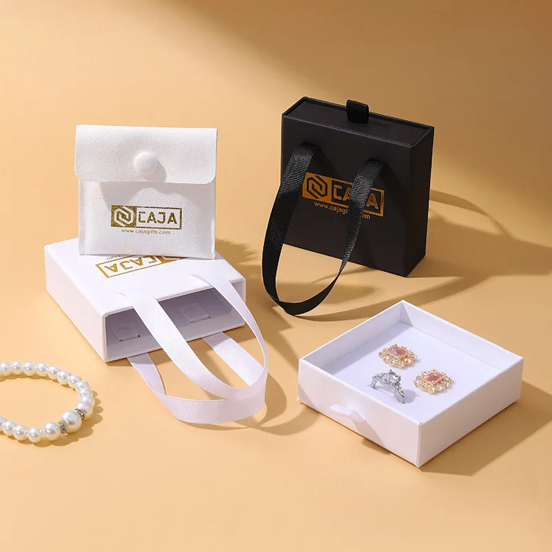A1 Black Jewelry Packaging Set Canvas Bag Paper Bag Drawer Box Microfiber Bag Customizable Logo Jewelry Storage factory