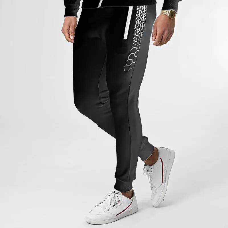 Men's electronic honeycomb printed casual trousers suit fitted tracksuit hooded sports jogging wear