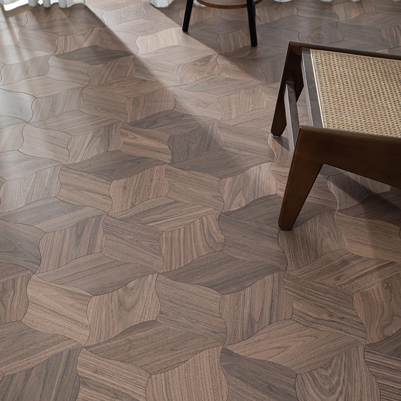 American Walnut Leaf Shape Parquet Engineered Floating Wood Floor Hexagon Design Patterned Parquet Wood Flooring