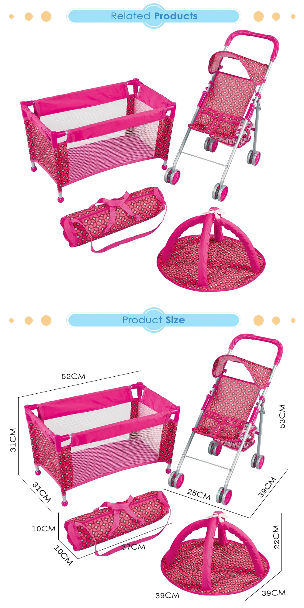 Dollri Starri Wholesale 4 In 1 Baby Doll Travel Play Set For Dolls 12