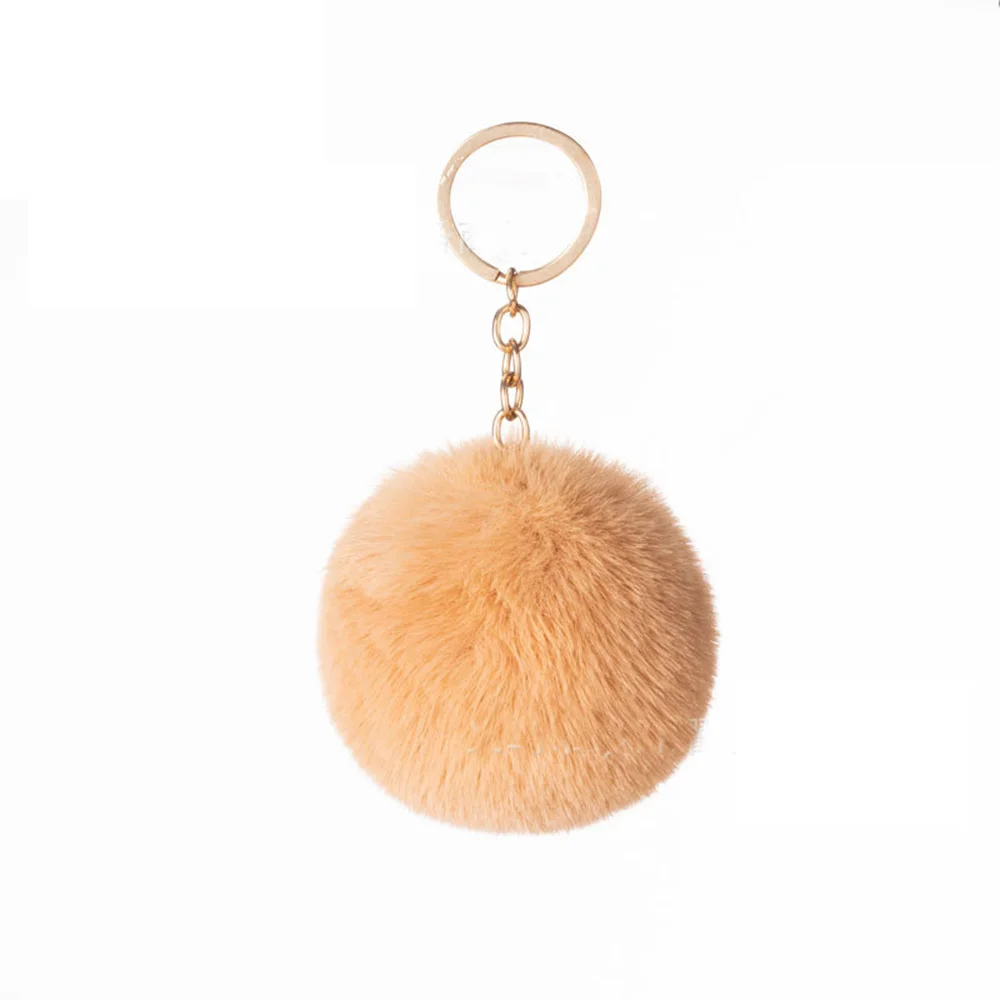 Njn Colorful Furry Puff Ball Cute Design Pink Car Accessories Keychains