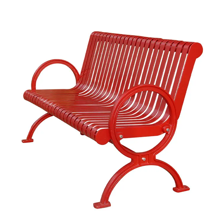 Custom Traditional Outdoor Garden Black Red Metal Durable Lawn Bench with Backrest