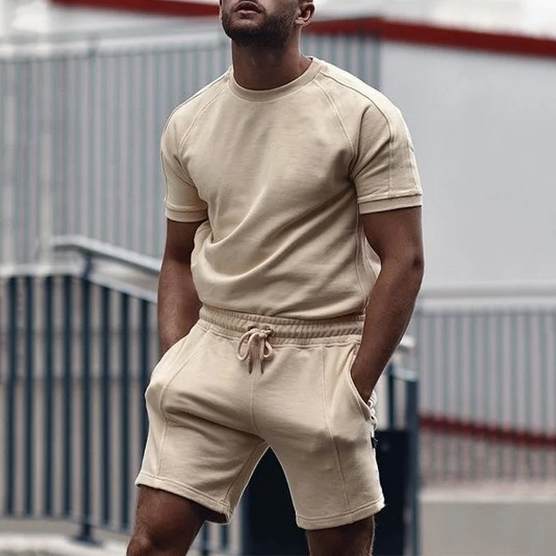 Été nouveaux hommes Shorts ensembles à manches courtes t-shirt + Shorts solide mâle survêtement ensemble vêtements pour hommes 2 pièces ensembles Male818_voghion.com