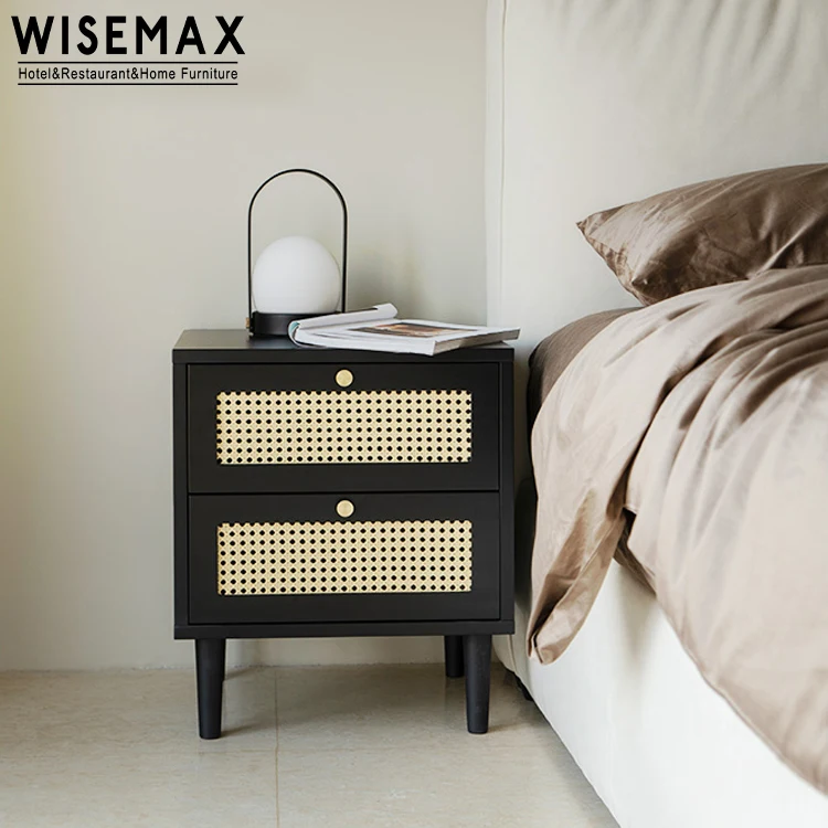 Мебель WISEMAX, лидер продаж, популярная тумбочка, боковой столик из натурального дерева с ротанговым декором, прикроватный столик с двумя выдвижными ящиками