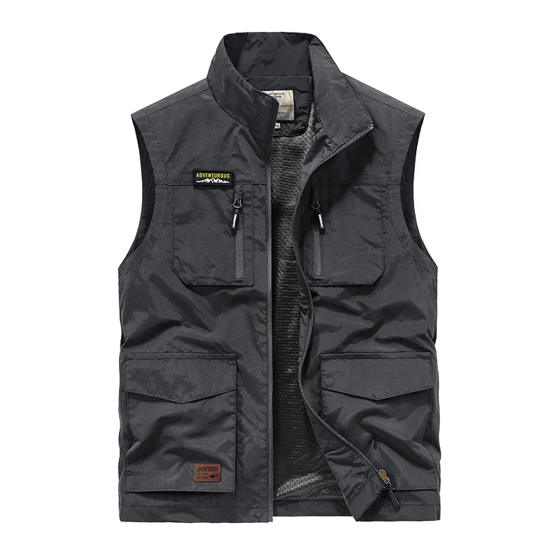 Men's High Quality Multi Pockets Jacket Plus Size Solid Color Fishing Volunteer Vest Slim Fit Vintage Jackets_voghion.com