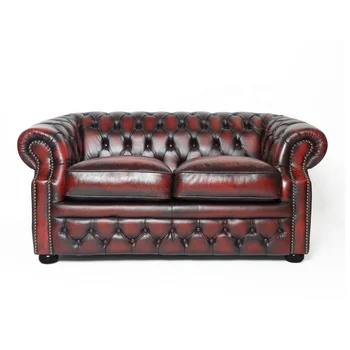 Baber Shop Retro Furniture Club Rustic Antique Oxblood Vintage Living Room Genuine leather Chesterfield Sofa