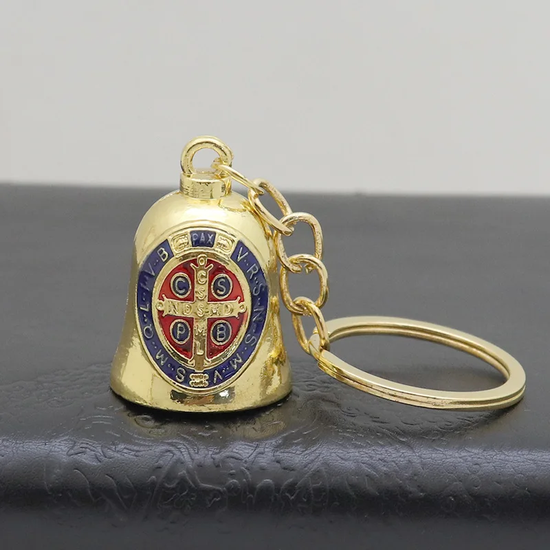 Catholic Bell KeyChain Protection Guardian Ride Bell Good Luck Charm St.Michael St.Benedict Biker Gifts Religious Keyrings
