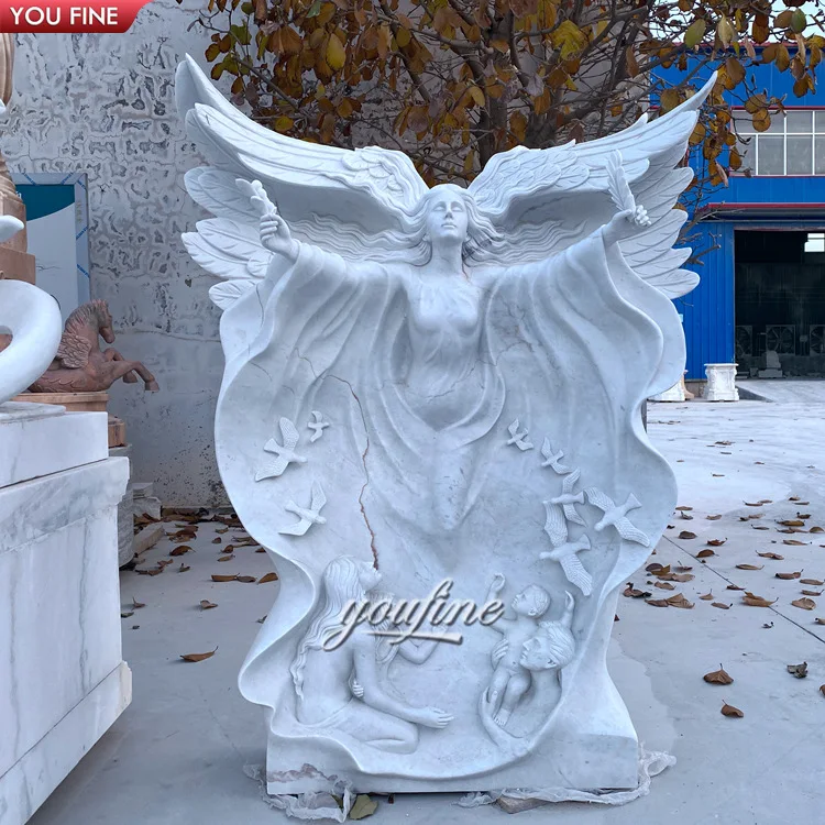 Garden Hand Carved Natural Stone Sculpture - Marble Flying Angel Statue ...