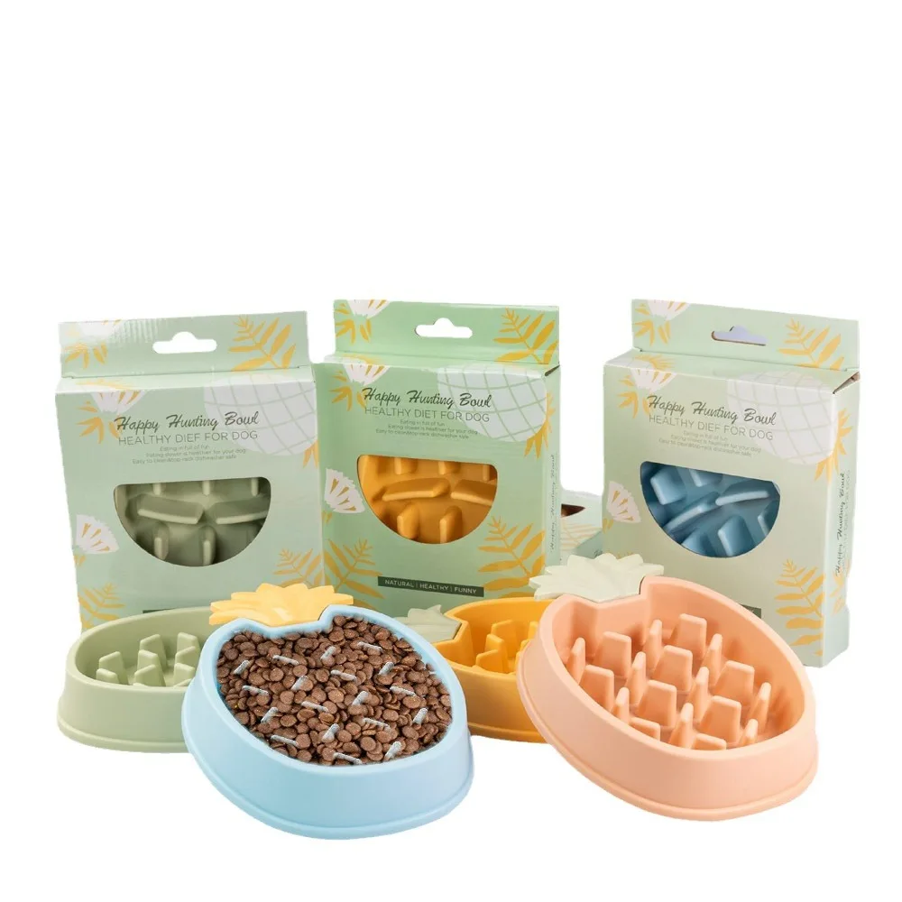 Pet Supplies Wholesale Plastic Dog Bowl in Corn Pineapple Shape Non-Slip Water Food  Pets Feeding Box Packed