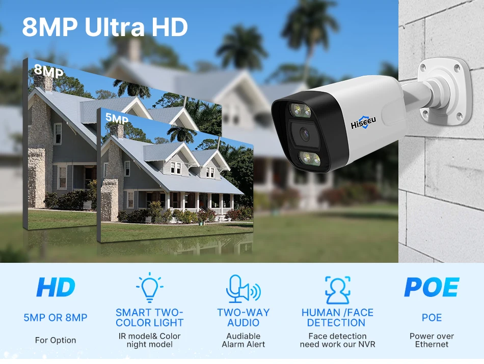 Hiseeu 4k 8channel 8mp Security Camera System Outdoor Home Poe Nvr Kit