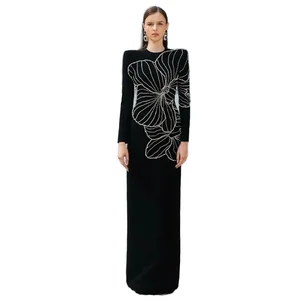 Customize Boutique Clothing XXXL Plus Size Beaded Diamond Long Sleeve Long Dress Elegant Evening Party Women's Dresses