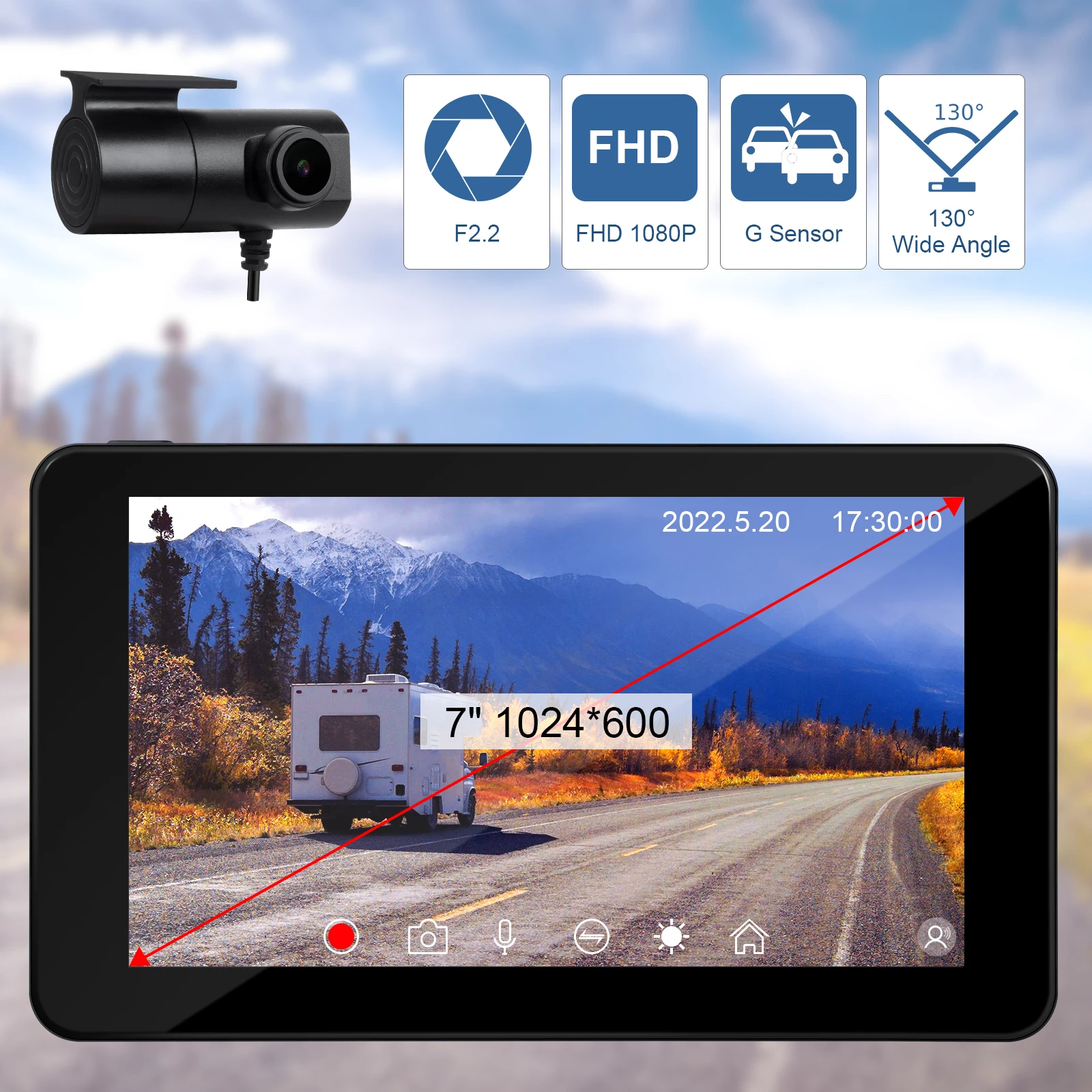 Telecamera da Cruscotto 4K per AUTO, Dash Cam Obiettivo Grandangolare Anteriore Posteriore con Ampio Schermo HD da 7, Carplay Wireless, Android AUTO, Monitor di Parcheggio, (T20
