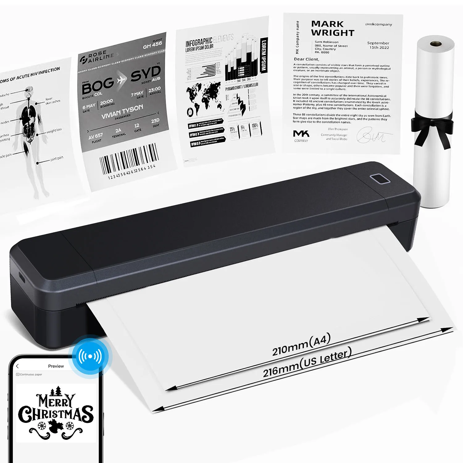 Marklife X8 A4 Portable Thermal for Inkless AI Printer 203 DPI