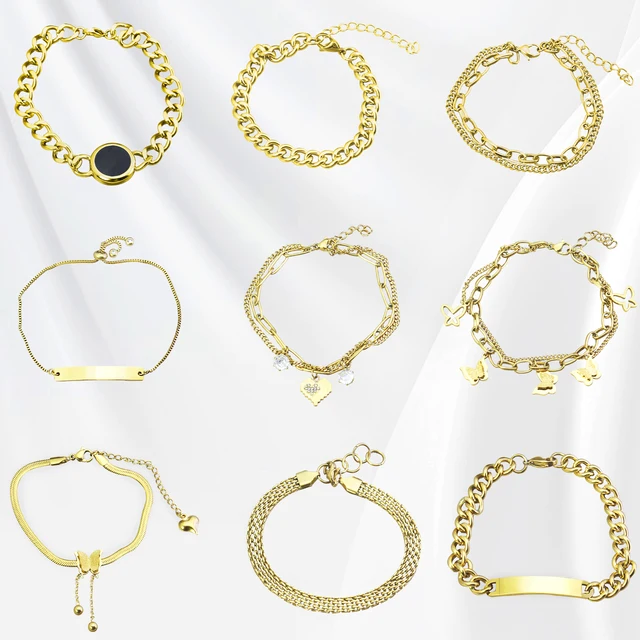 18K Gold Plated 316L Love Star Cuban Chain Stainless Steel Bracelet/stainless steel bracelets for women