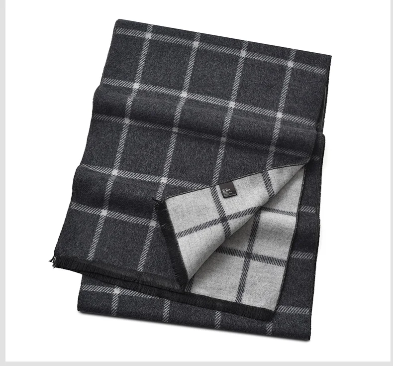 男士羊毛冬季围巾格子条纹商务休闲提花加厚围巾