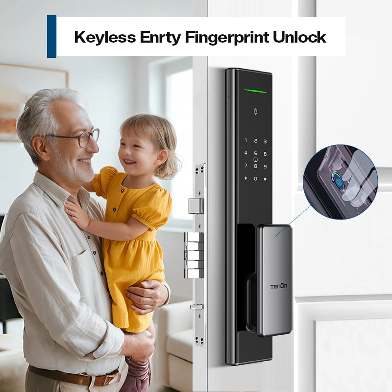 Tenon A5 Smart Keyless Automatic Electronic Push Pull Door Lock Security Tuya App RFID Controlled Digital Password WiFi