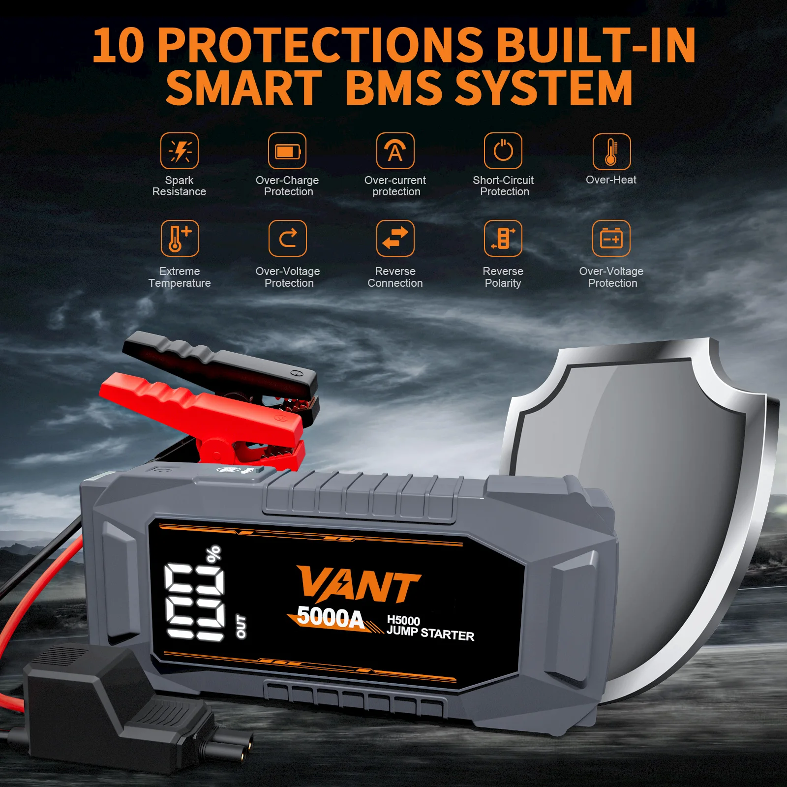 Vant Hot Selling 5000A 12V MultiFunction Car Battery Jump Starter Mini Power Bank Portable Car Jump Starter for Car
