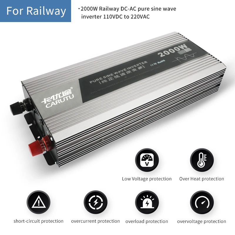 Train Power Inverter 2000 Watt Pure Sine Wave Inverter 110VDC to 220VAC Railway Power Inverter