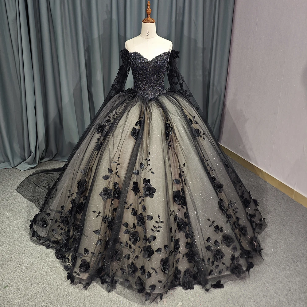 knee length dresses for ladies Vintage Inspired Gothic Black Lace Beaded Mermaid Wedding Dress Plus Size Size 2 / Black main image 1