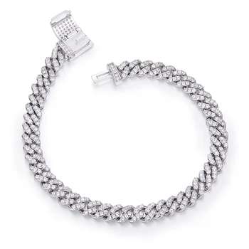 6mm Wide Cuban Chain Bracelet with S925 Silver Moissanite Diamond Stone round White VVS D Class Grade Fine Jewelry