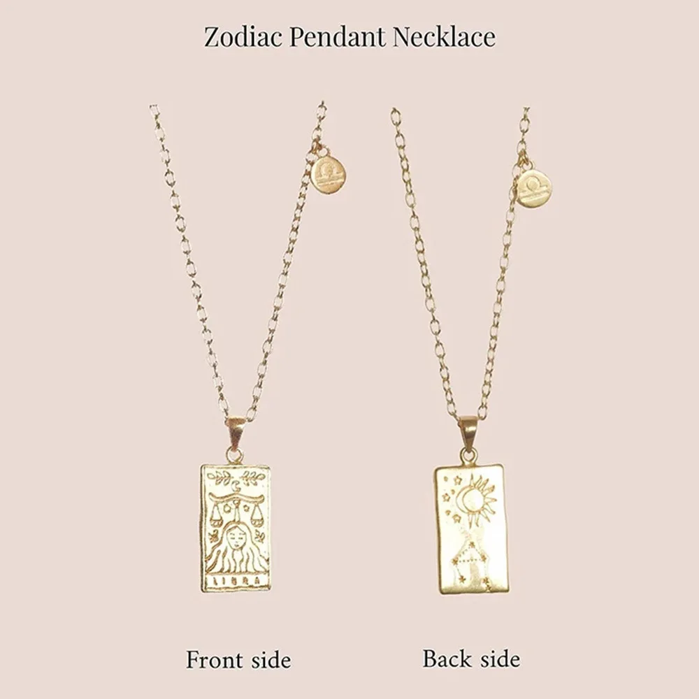 2021 Ladies Twelve Zodiac Necklace Charming Necklace Stainless Steel Custom Small Square Gold Pendant
