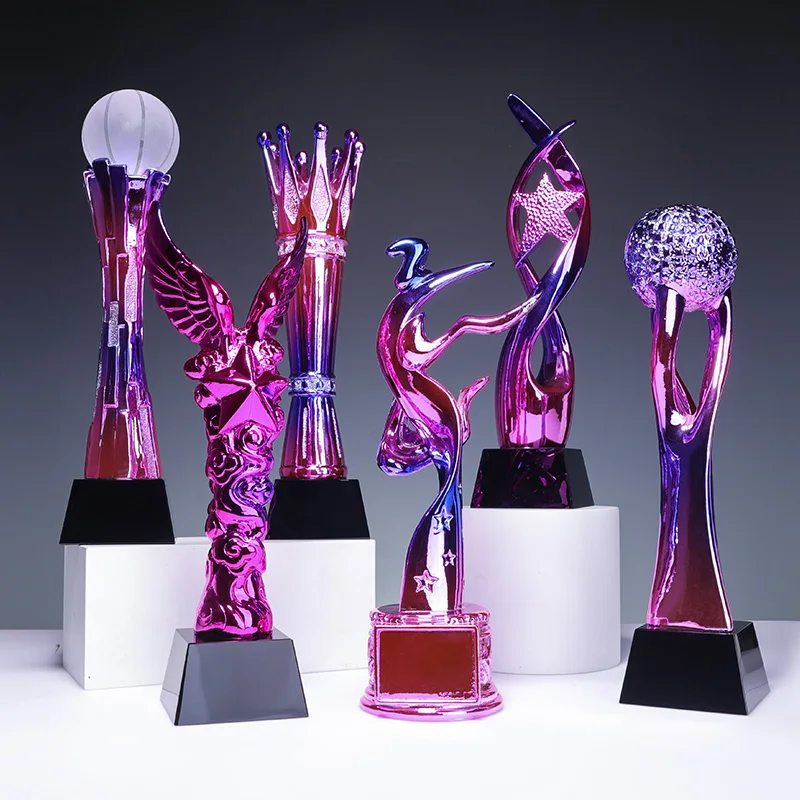 Factory New Design Custom Crown Trophy Resin Crystal Glass Award for Sports UV Printed supplier